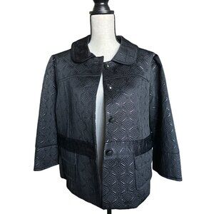 JohnPaulRichard Black Embossed Jacket 4 Buttons 3/4 Sleeve Lined Dressy Size XL